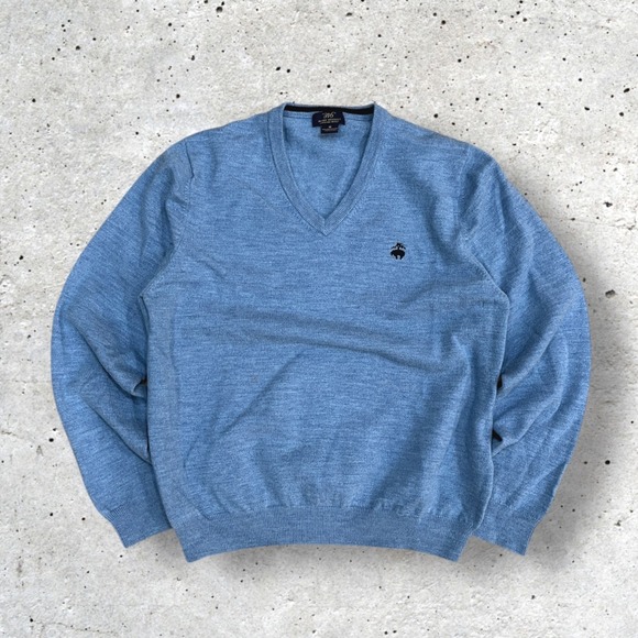 Brooks Brothers Other - Brooks Brothers 346 Blue Merino Wool V Neck Sweater Chest Logo Mens M